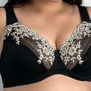 Бюстгальтер на кісточках з розширеними бретелями, чорний з півонією, 80І